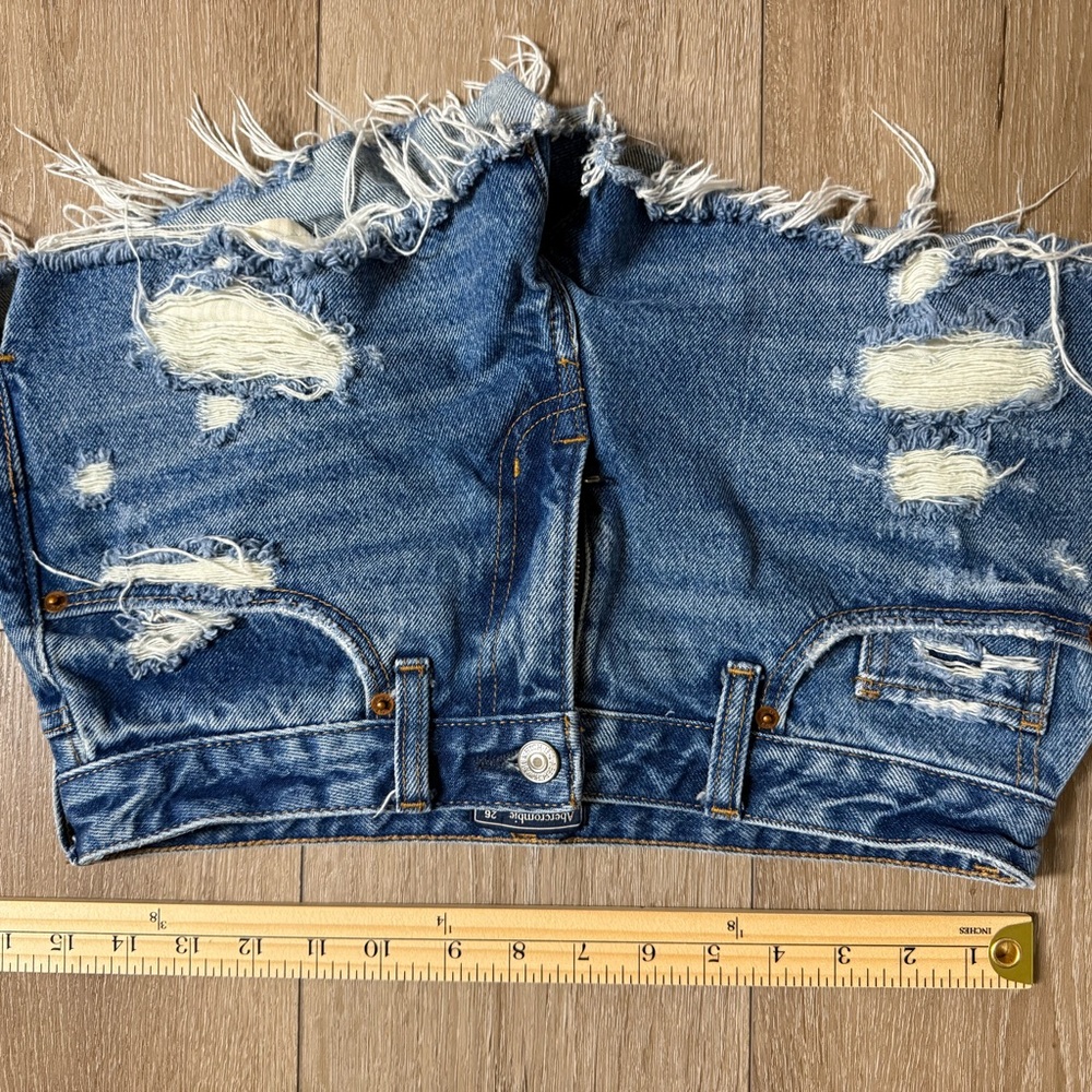 Abercrombie & Fitch Ripped Blue Jean Shorts - Picture 8 of 9
